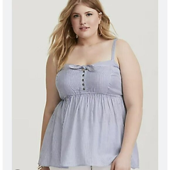 Torrid Babydoll Top Plus Size 3X Blue White Striped Cami Sleeveless Blouse NWT - Picture 1 of 4